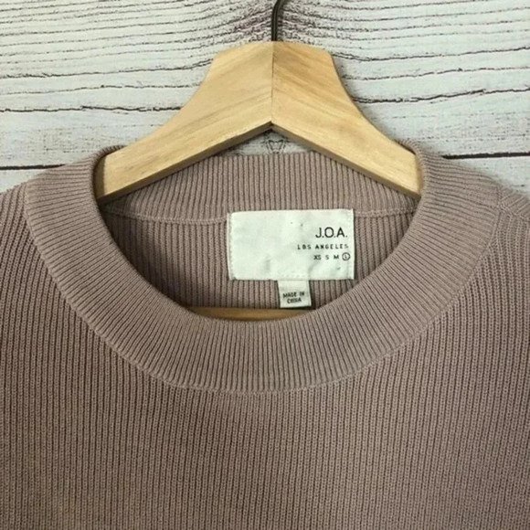 JOA Light Dusty Pink Ribbed Tie Sleeve Crewneck Sweater L - Picture 6 of 7
